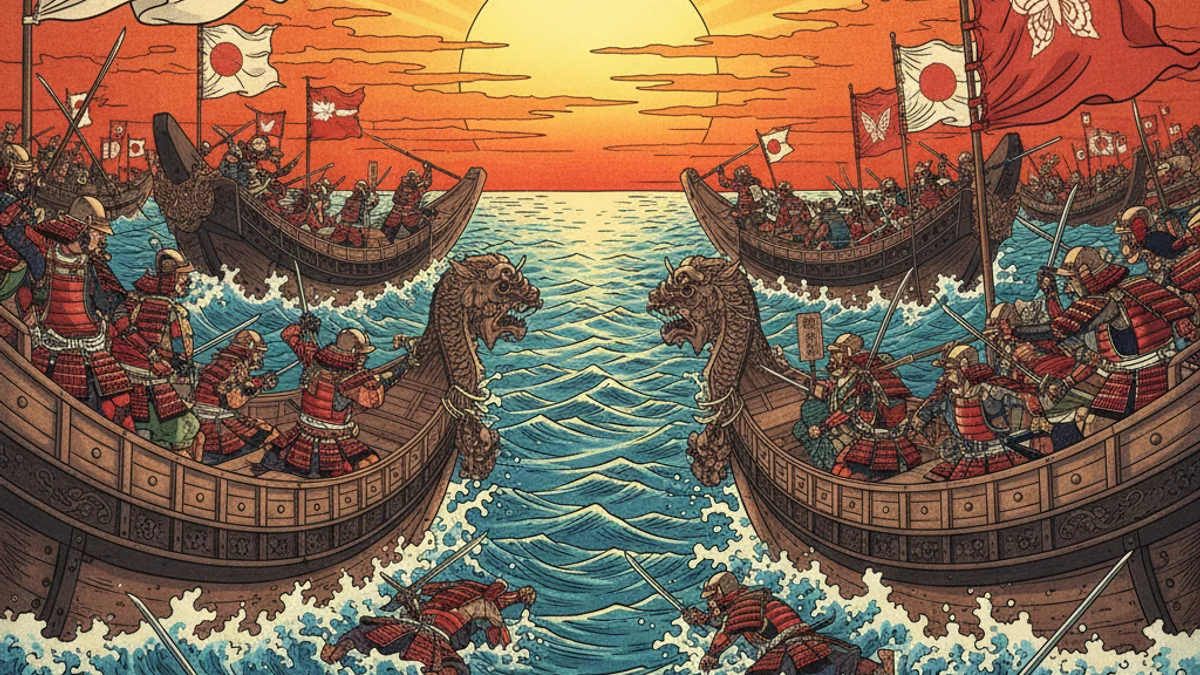 The Genpei War - Samurai Heroism story illustration from Japanese Samurai Legends