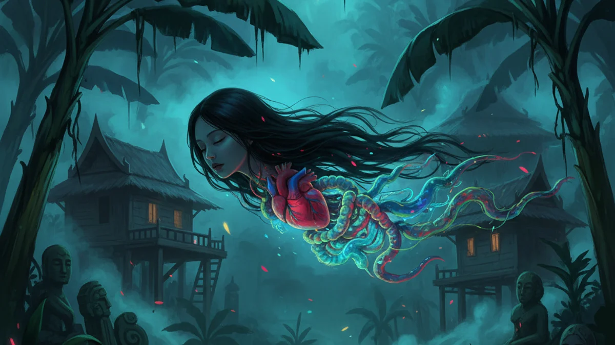 Illustration for The Ghost of Krasue - a ghost stories Thai Folklore story with moral lessons