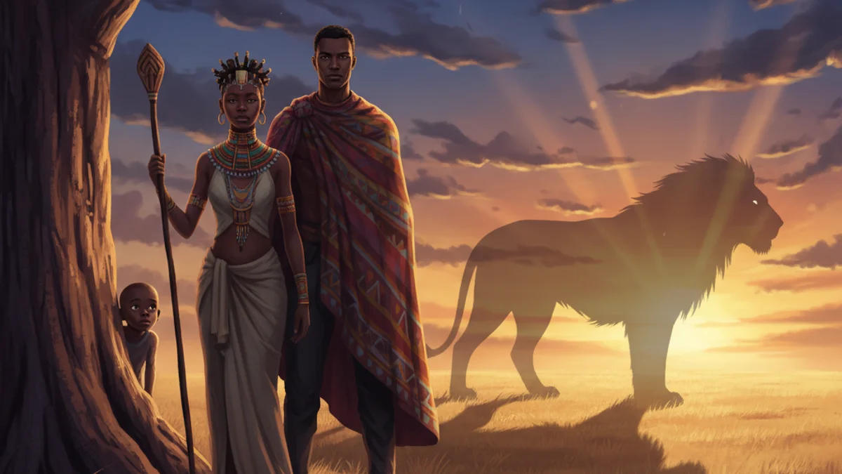 Illustration for The Girl Who Married a Lion - a tribal legends African Folktales story with moral lessons