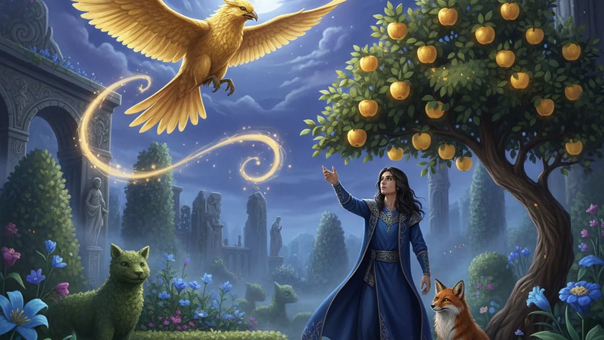 Illustration for The Golden Bird - a famous fairy tales European Folklore story with moral lessons