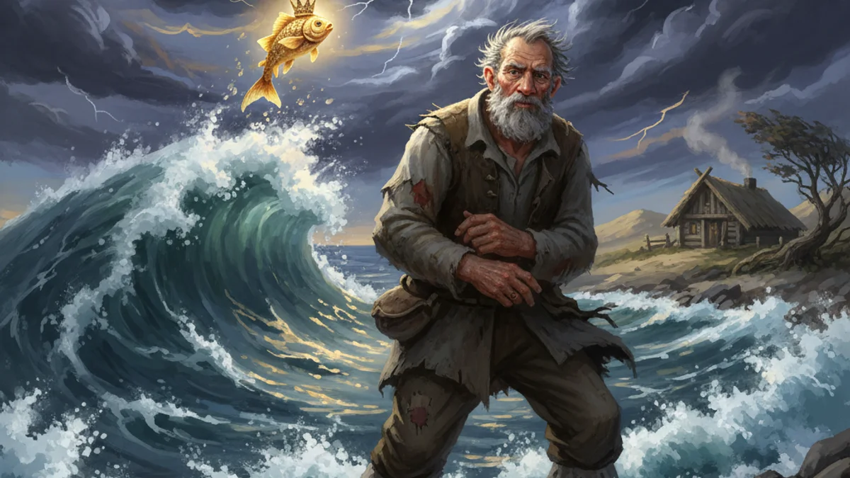 Illustration for The Golden Fish - a slavic legends European Folklore story with moral lessons