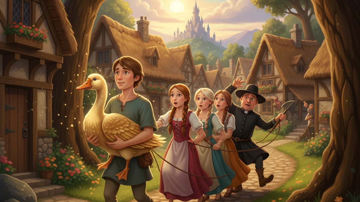 The Golden Goose - Brothers Grimm Stories story illustration from European Folklore