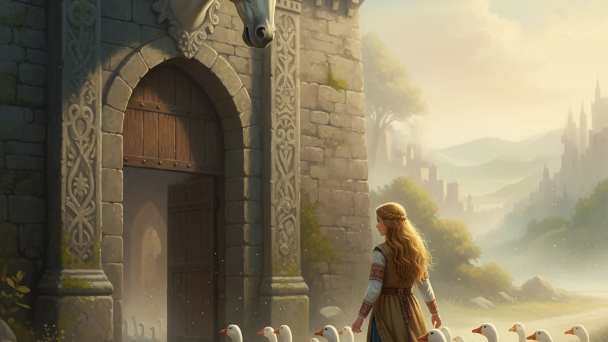 Illustration for The Goose Girl - a brothers grimm stories European Folklore story with moral lessons