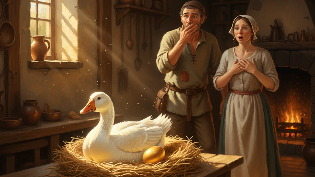 The Goose That Laid the Golden Eggs - Aesop's Fables Extended story illustration from Moral Fables