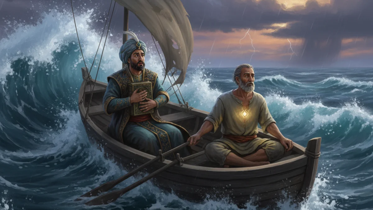 Illustration for The Grammarian and the Boatman - a parables of rumi Sufi Parables story with moral lessons