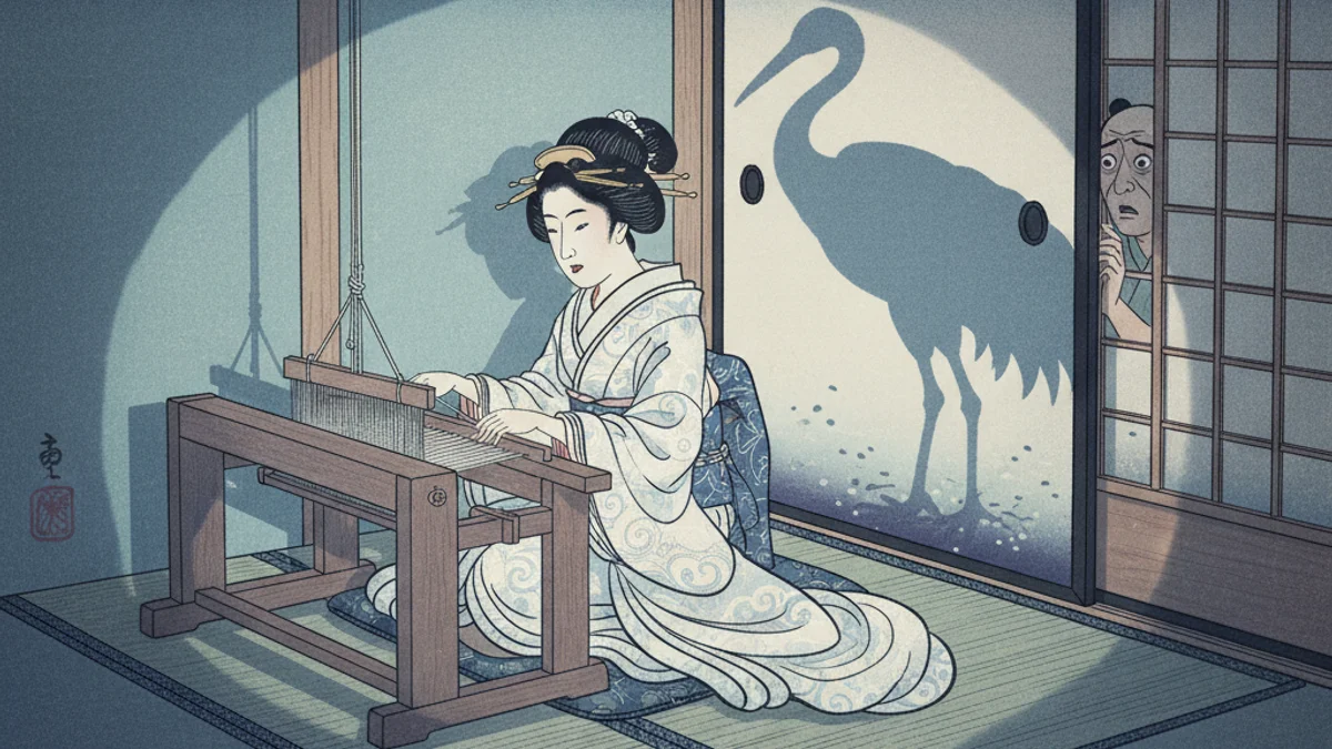 Illustration for The Grateful Crane - a classic folktales Japanese Folklore story with moral lessons