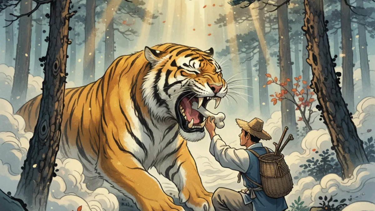 The Grateful Tiger - Classic Folktales story illustration from Korean Mythology