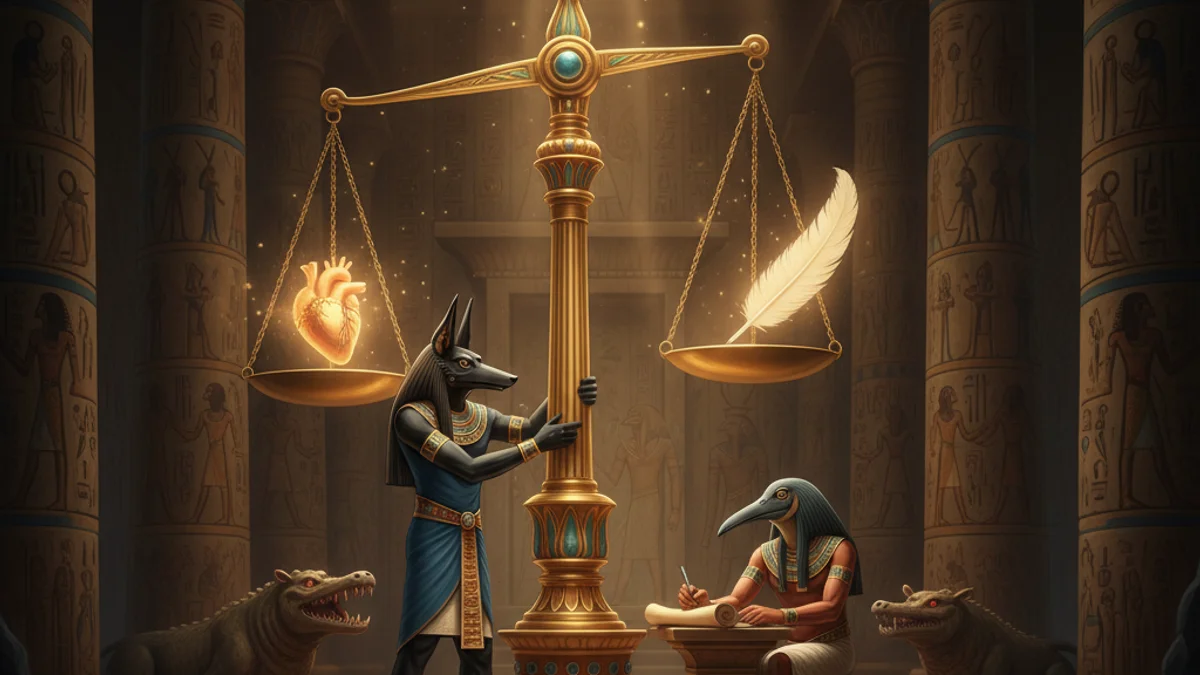 Illustration for The Hall of Two Truths - a tales of the afterlife Egyptian Mythology story with moral lessons