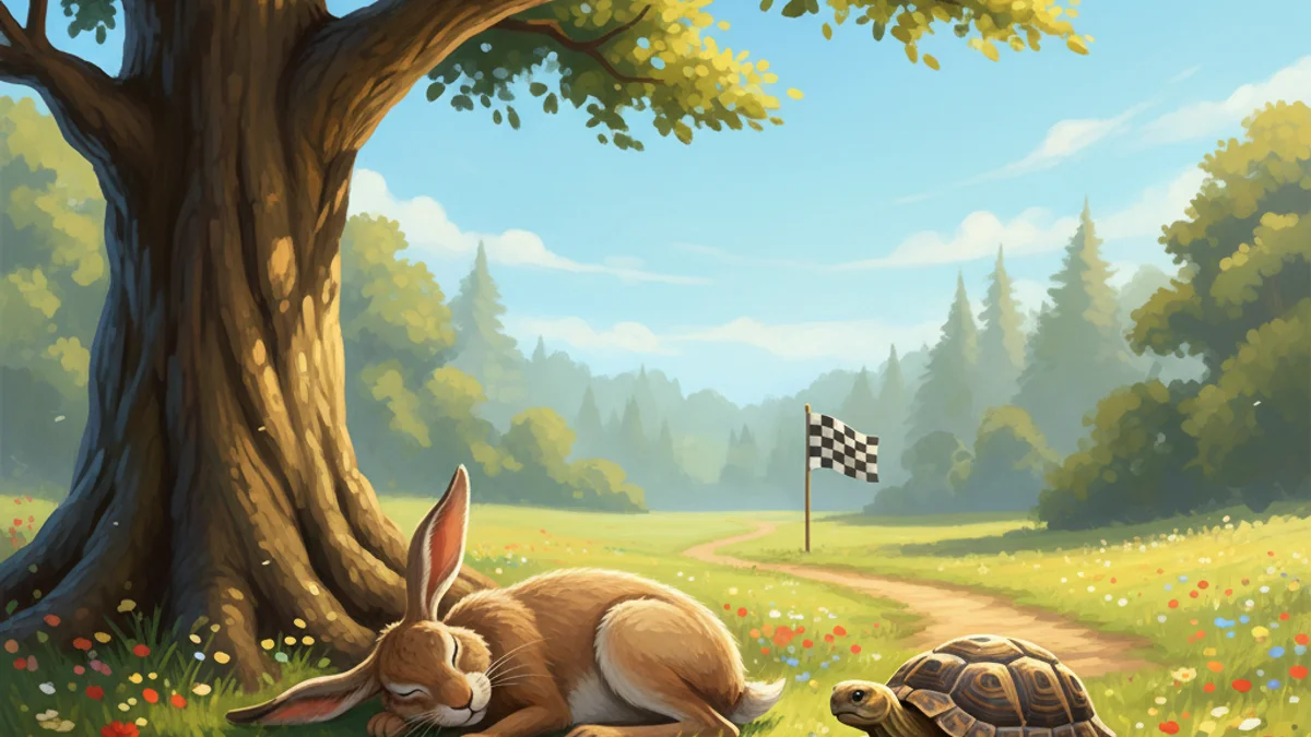 The Hare and the Tortoise (Extended) - Additional Aesop story illustration from Greek Fables