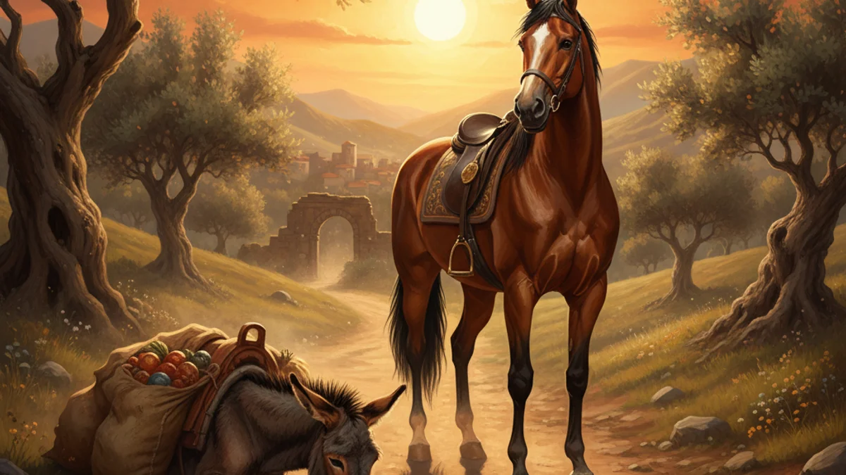 The Horse and the Donkey - Aesop's Fables Extended story illustration from Moral Fables