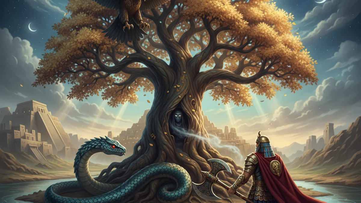 The Huluppu Tree - Sumerian Gods story illustration from Mesopotamian Mythology