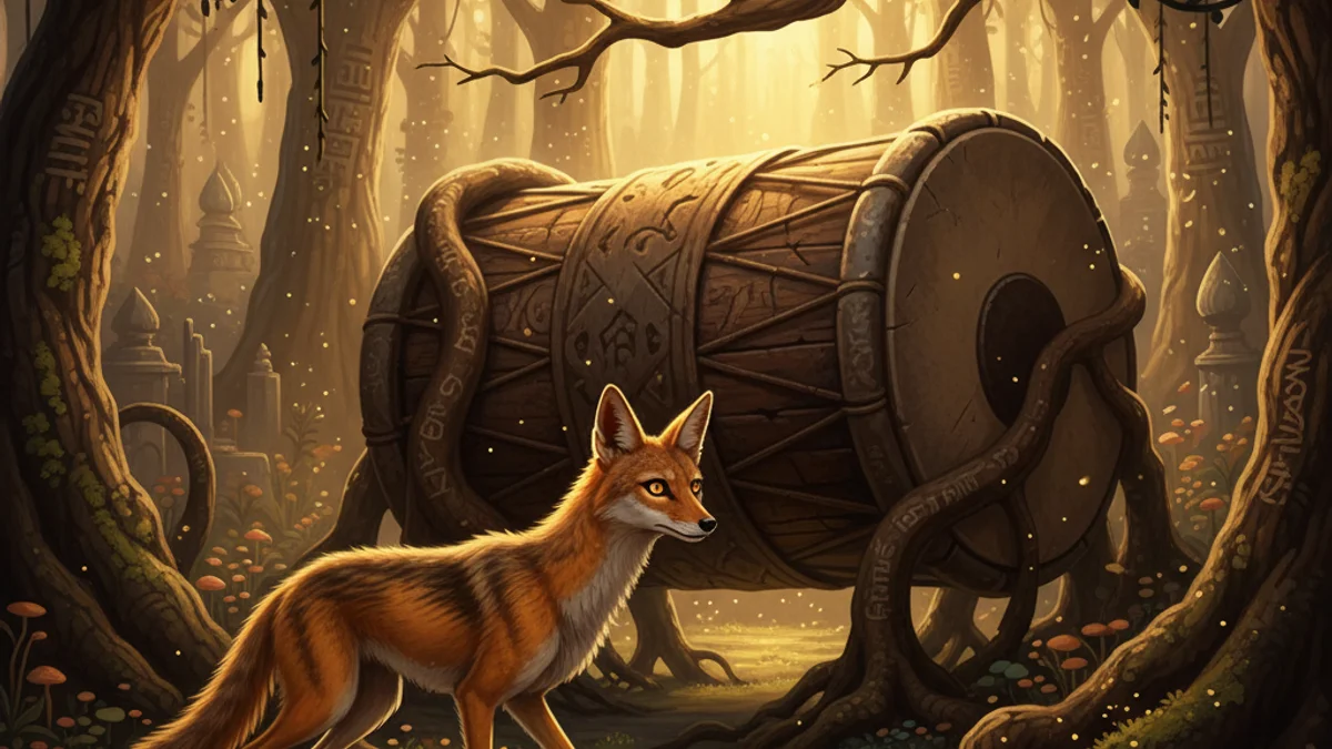 Illustration for The Jackal and the Drum - a animal stories with life lessons Panchatantra story with moral lessons