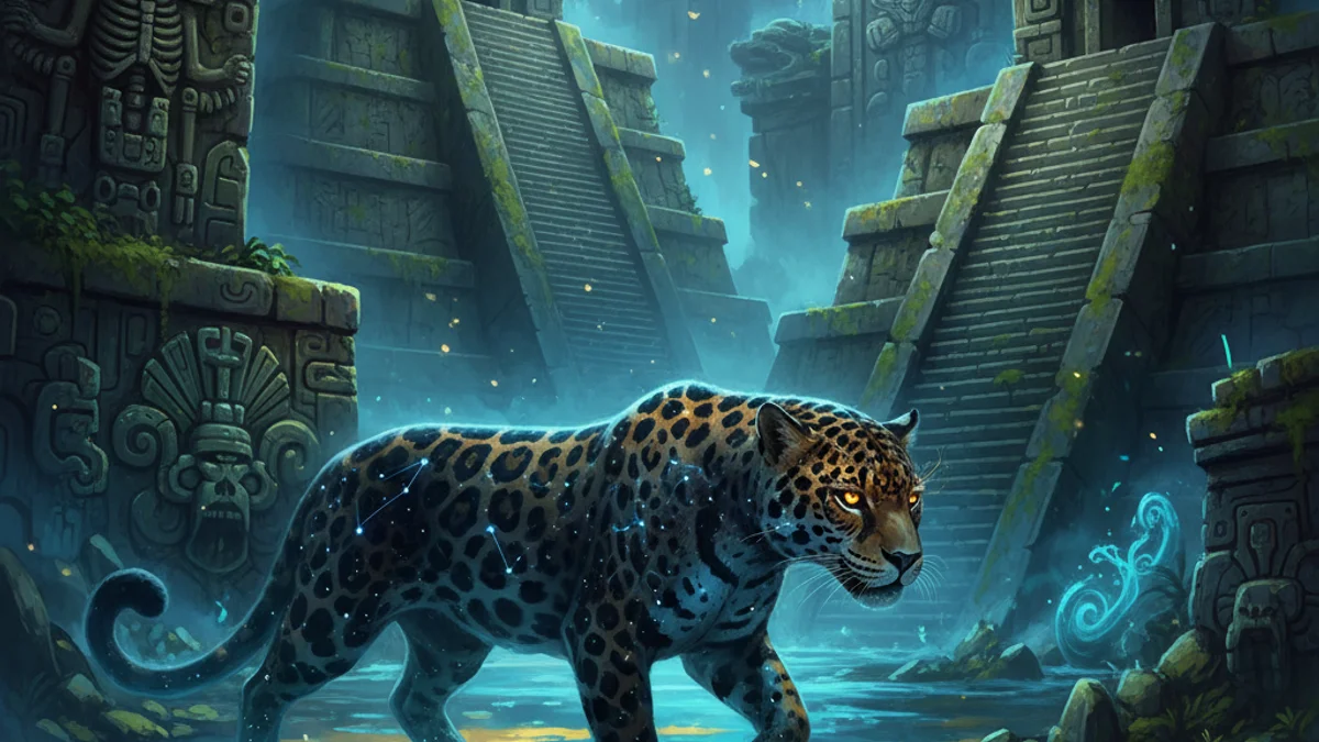 Illustration for The Jaguar God of the Underworld - a mayan gods Mayan and Aztec Mythology story with moral lessons