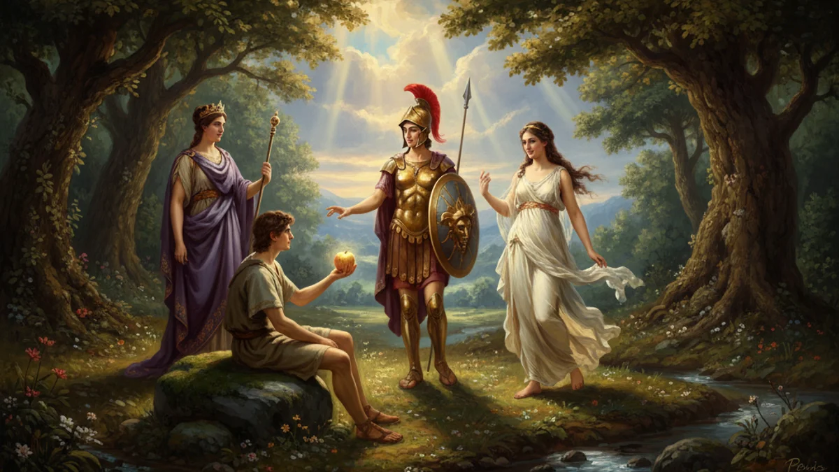 Illustration for The Judgment of Paris - a olympian gods Greek Myths story with moral lessons