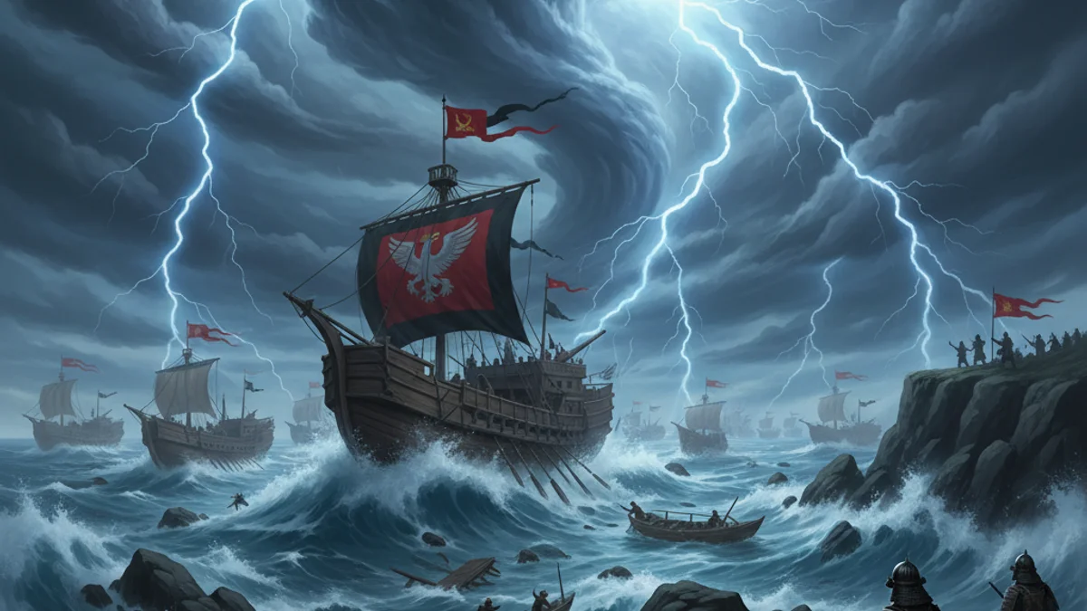 Illustration for The Kamikaze Divine Wind - a tales of mongol conquests Mongolian Epics story with moral lessons