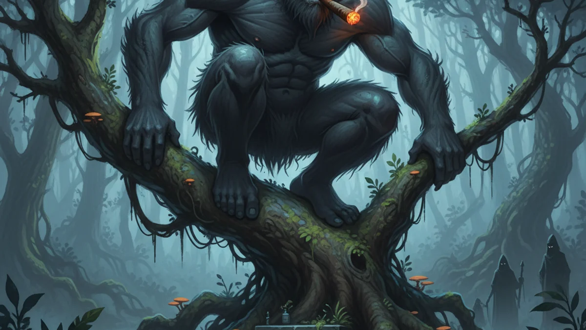 Illustration for The Kapre - a creatures and spirits Filipino Mythology story with moral lessons