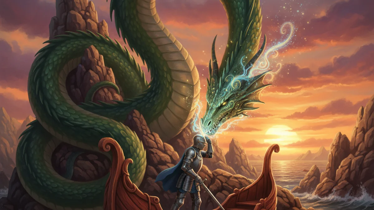 Illustration for The Laidly Worm - a dragon stories European Folklore story with moral lessons