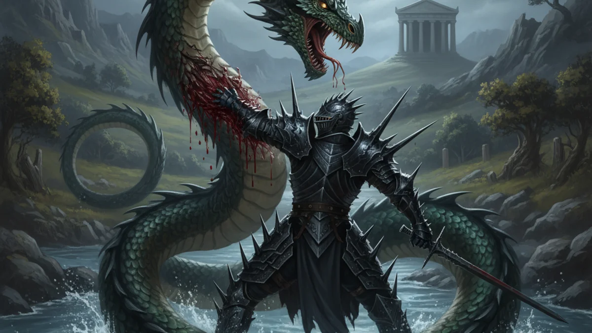 Illustration for The Lambton Worm - a dragon stories European Folklore story with moral lessons