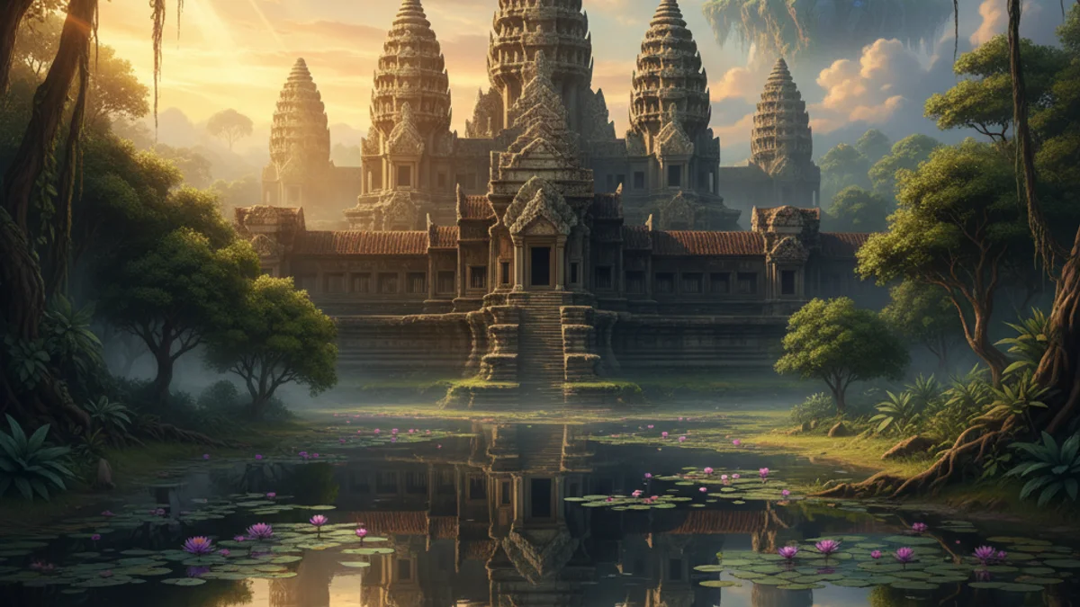 Illustration for The Legend of Angkor Wat - a cambodian tales Southeast Asian Folklore story with moral lessons