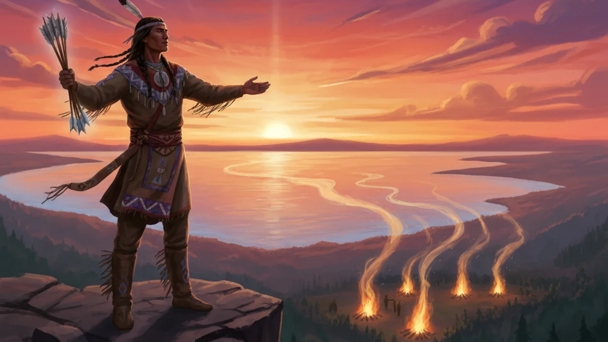 Illustration for The Legend of Hiawatha - a tribal tales of heroism Native American Legends story with moral lessons