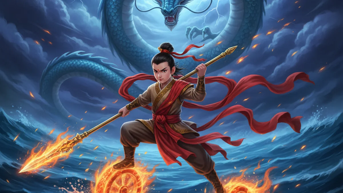 Illustration for The Legend of Nezha - a famous heroes Chinese Legends story with moral lessons