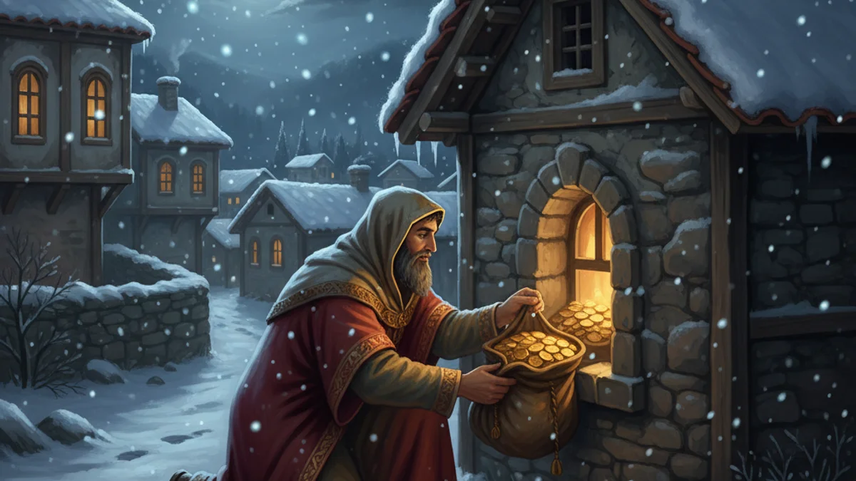 The Legend of Saint Nicholas - Christmas Origins story illustration from Christmas and Winter Folklore