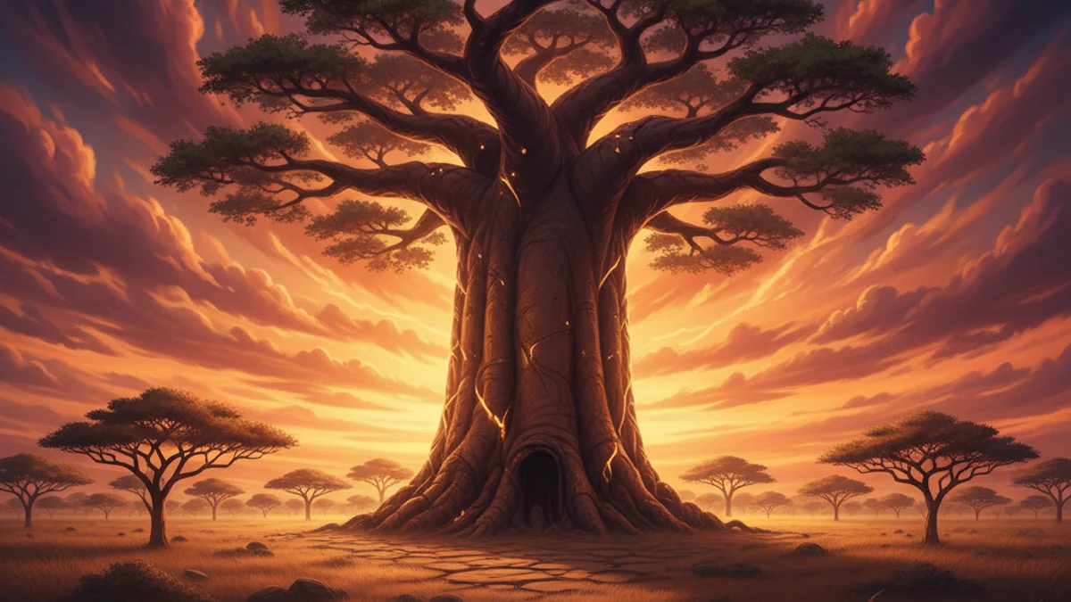 Illustration for The Legend of the Baobab Tree - a tribal legends African Folktales story with moral lessons