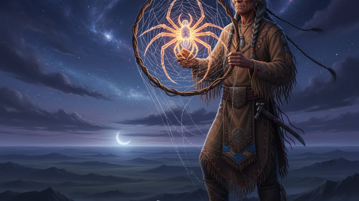 Illustration for The Legend of the Dreamcatcher - a tribal tales of heroism Native American Legends story with moral lessons