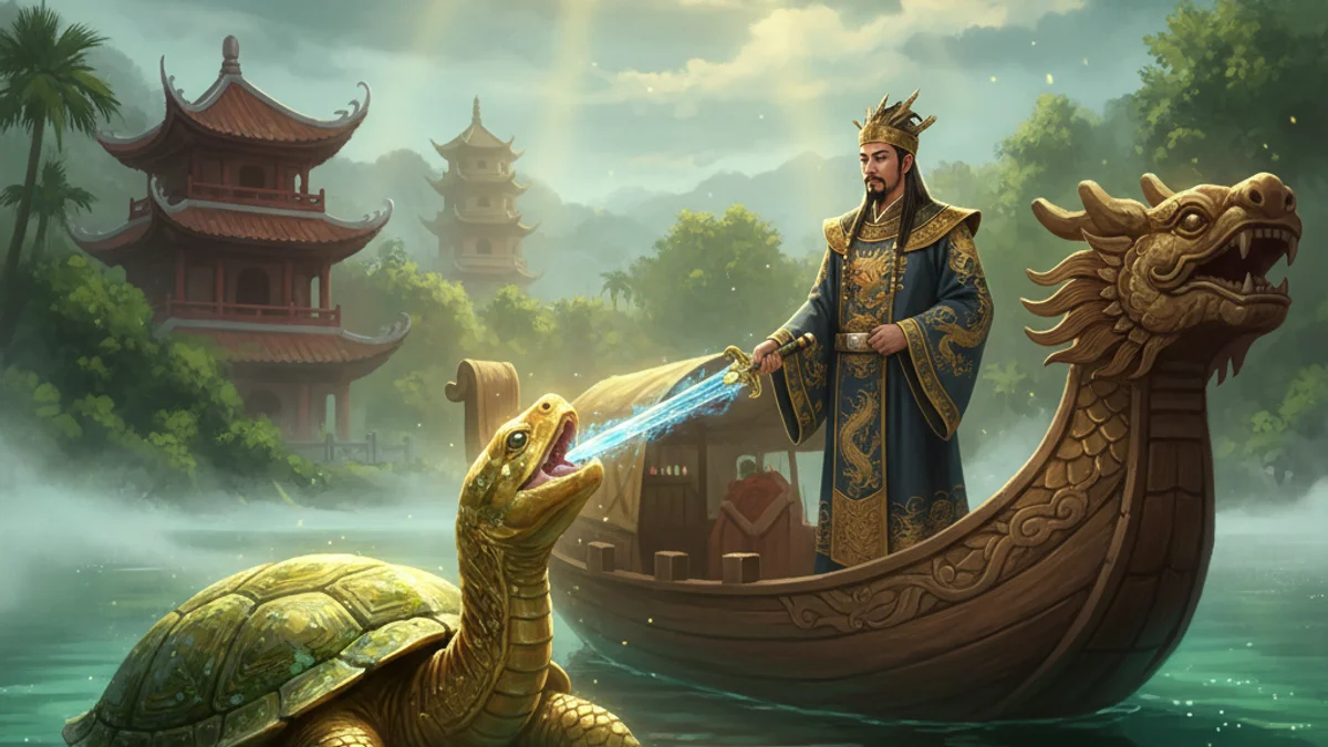 Illustration for The Legend of the Lake Sword - a classic tales Vietnamese Folklore story with moral lessons