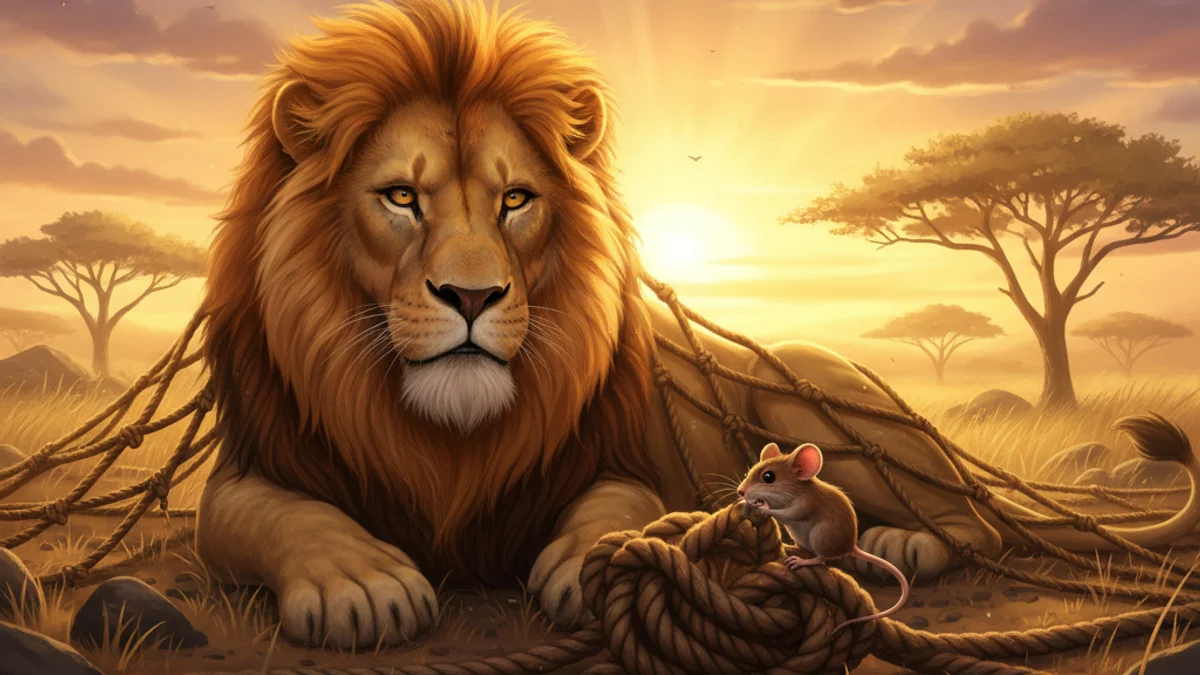 The Lion and the Mouse - Aesop's Fables Extended story illustration from Moral Fables