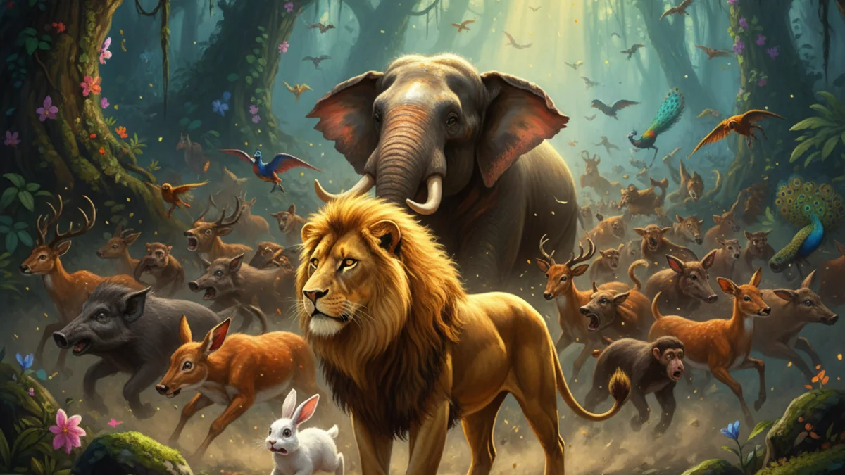 The Lion's Roar - Tales of Compassion and Wisdom story illustration from Buddhist Jataka Tales