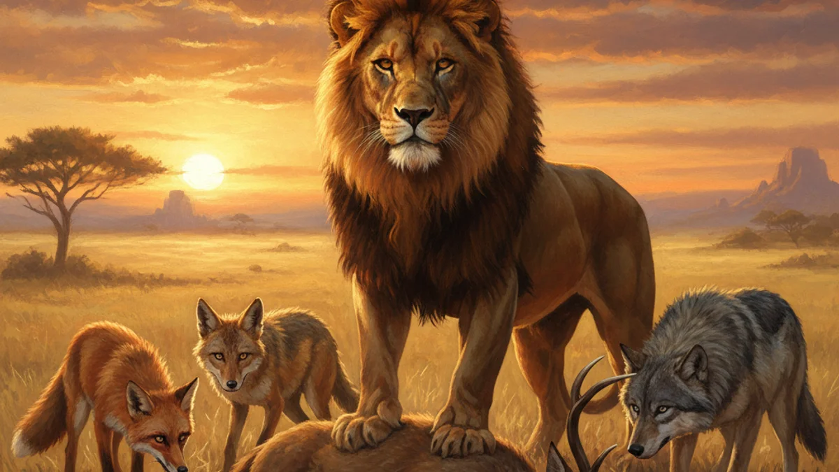 Illustration for The Lion's Share - a aesop's fables extended Moral Fables story with moral lessons