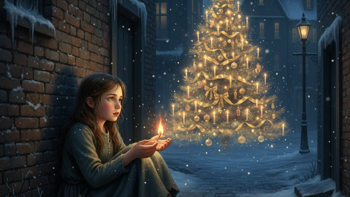 Illustration for The Little Match Girl - a famous fairy tales European Folklore story with moral lessons