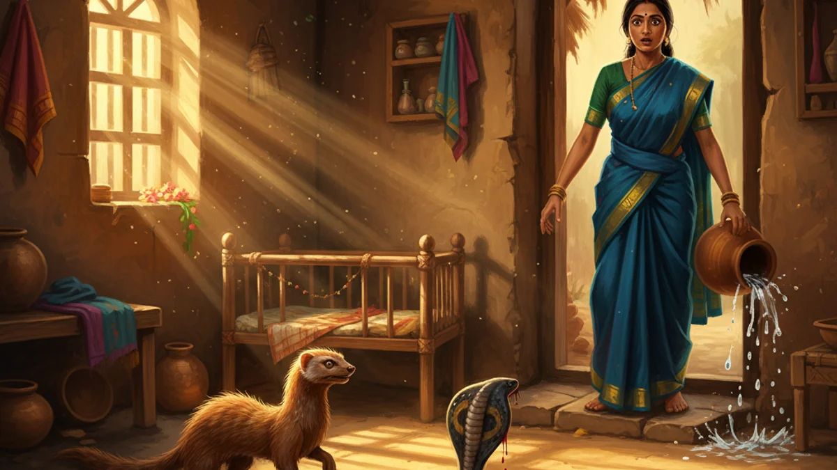 The Loyal Mongoose - Animal Stories with Life Lessons story illustration from Panchatantra