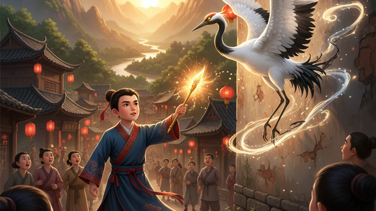Illustration for The Magic Paintbrush - a famous heroes Chinese Legends story with moral lessons