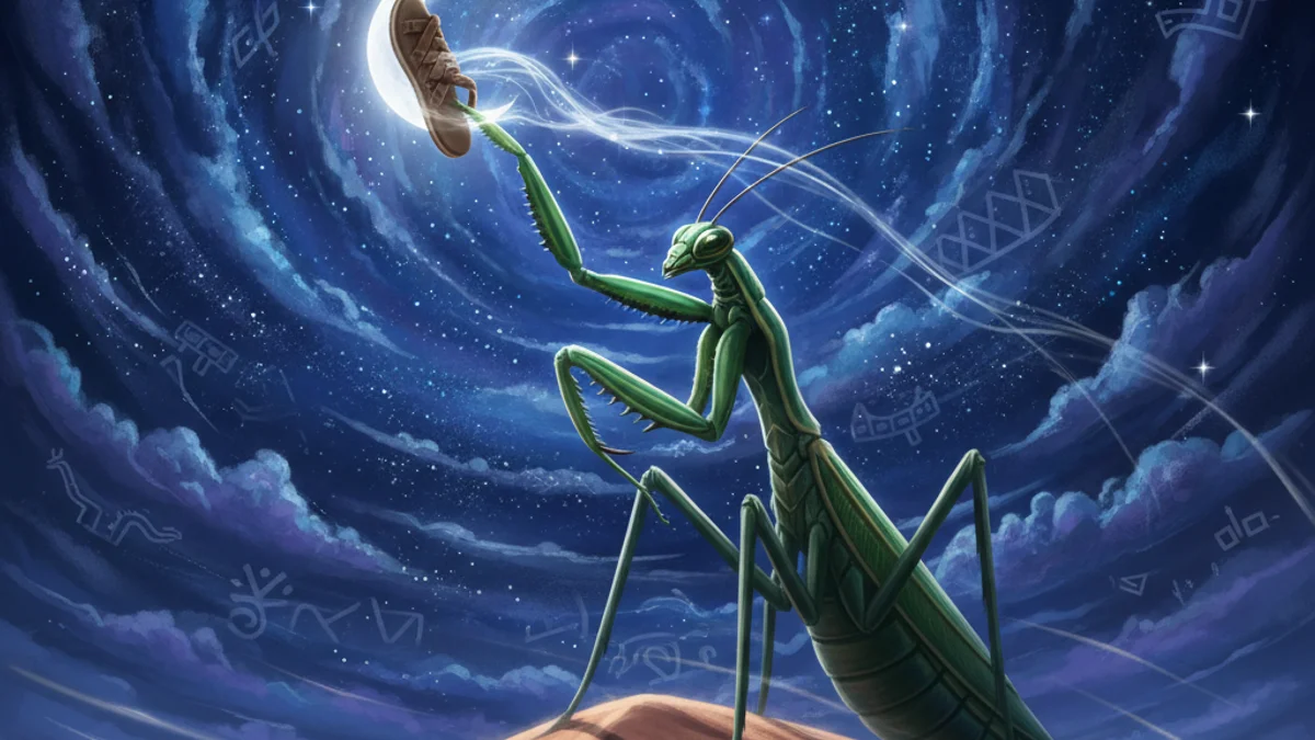 The Mantis and the Moon - San Tales story illustration from Southern African Folklore