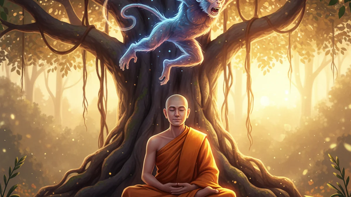 Illustration for The Monkey Mind - a additional tales Buddhist Jataka Tales story with moral lessons