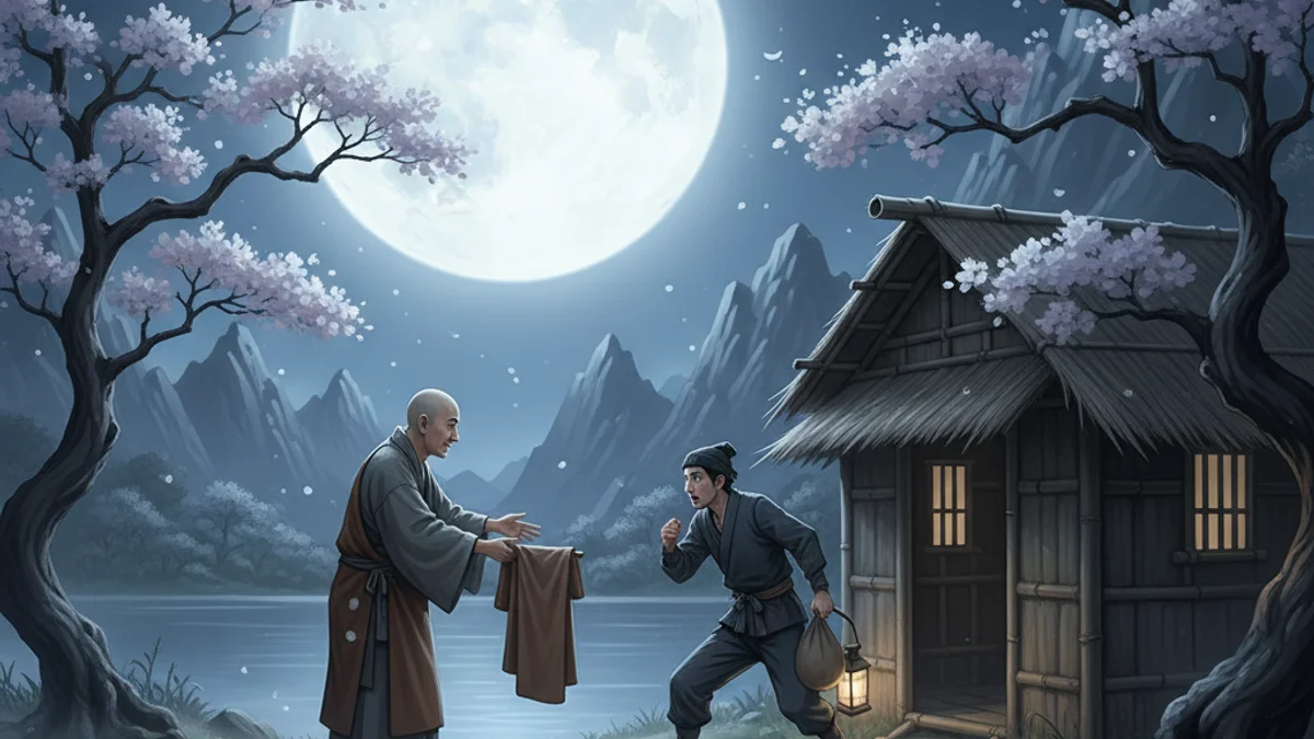 Illustration for The Moon Cannot Be Stolen - a zen stories Zen Stories story with moral lessons