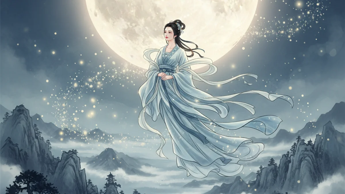 Illustration for The Moon Goddess Chang'e - a immortals of chinese folklore Chinese Legends story with moral lessons