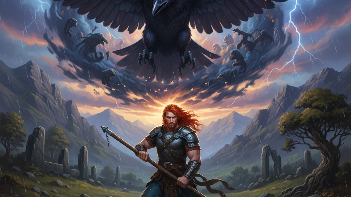 Illustration for The Morrigan and Cú Chulainn - a irish gods and goddesses Celtic Myths story with moral lessons