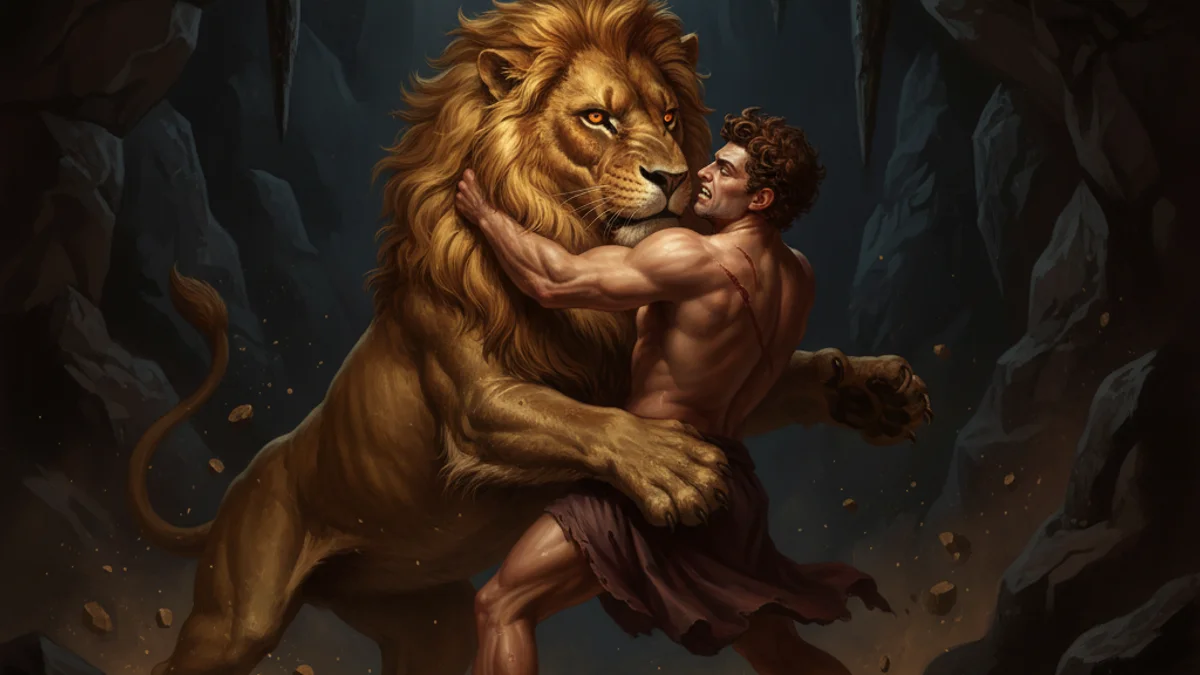 Illustration for The Nemean Lion - a mythical creatures Greek Myths story with moral lessons