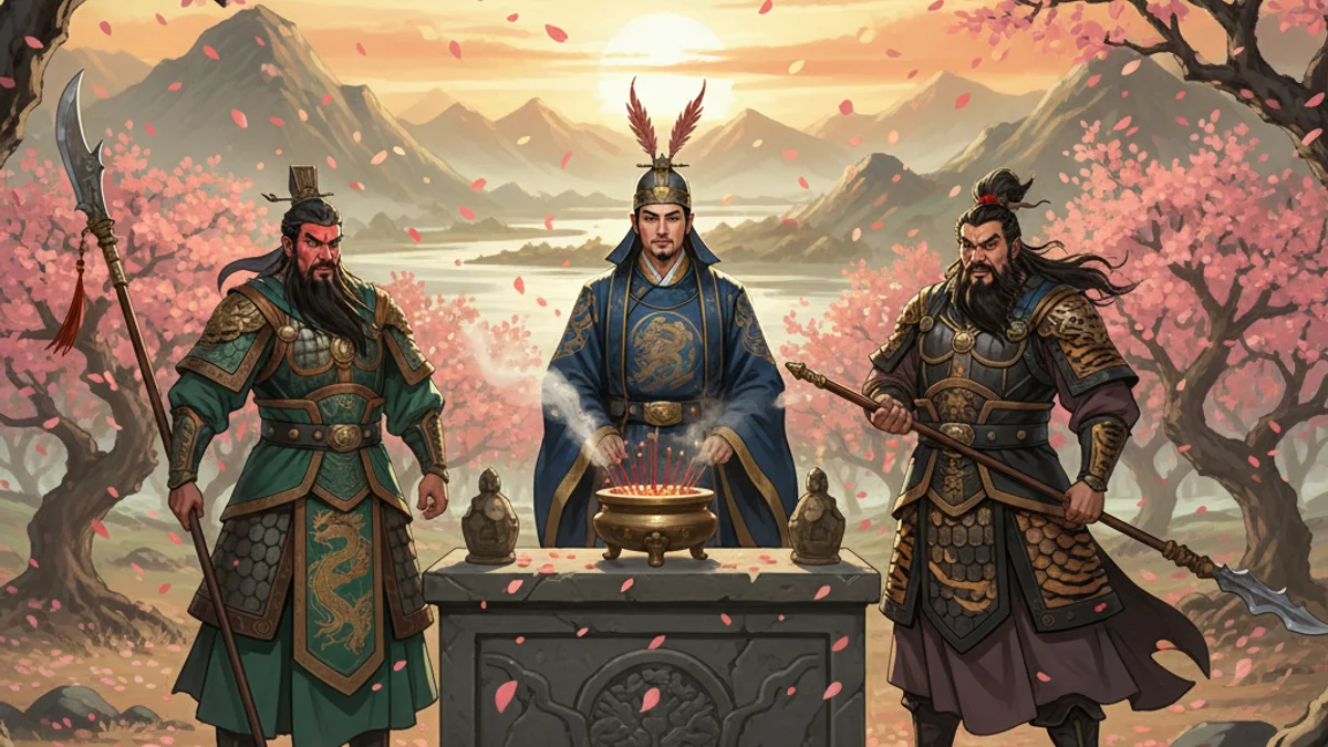 Illustration for The Oath of the Peach Garden - a famous heroes Chinese Legends story with moral lessons