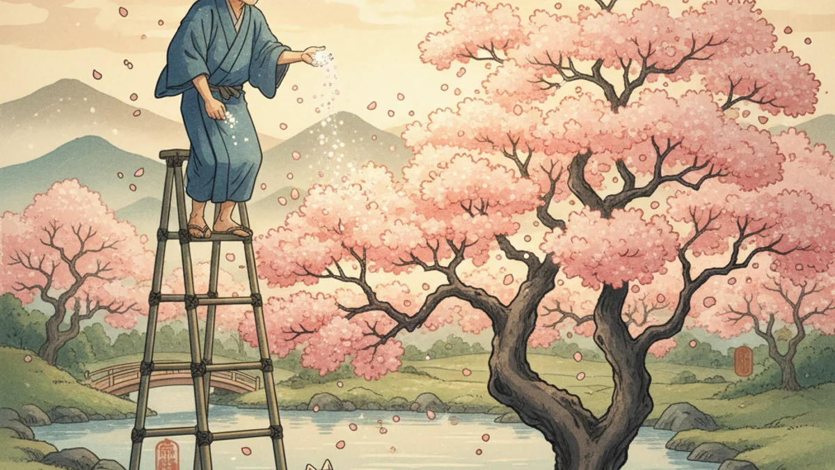 Illustration for The Old Man Who Made Trees Bloom - a classic folktales Japanese Folklore story with moral lessons