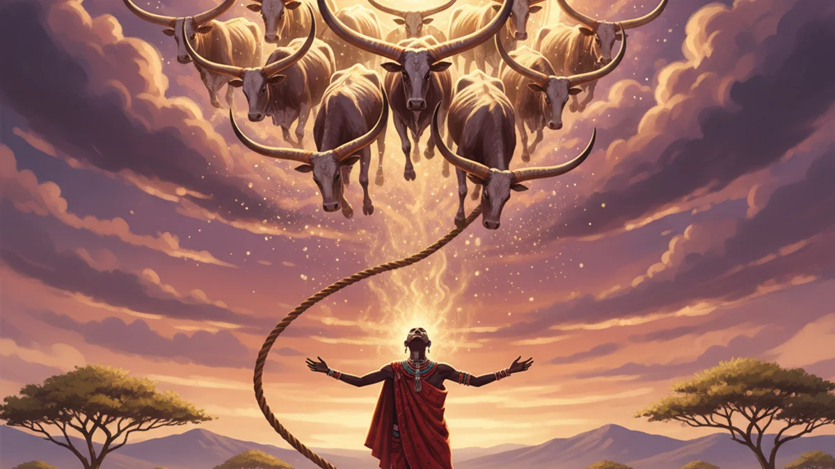 The Origin of Cattle - Maasai Tales story illustration from East African Folklore