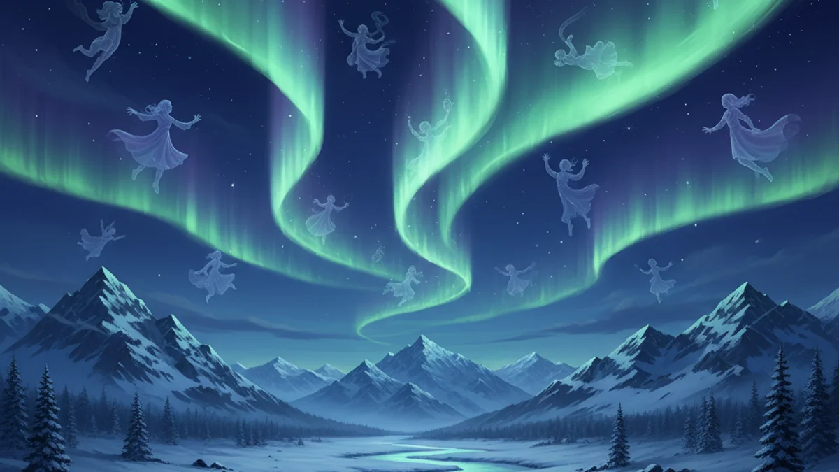 The Origin of the Northern Lights - Creation Stories story illustration from Inuit and Arctic Folklore