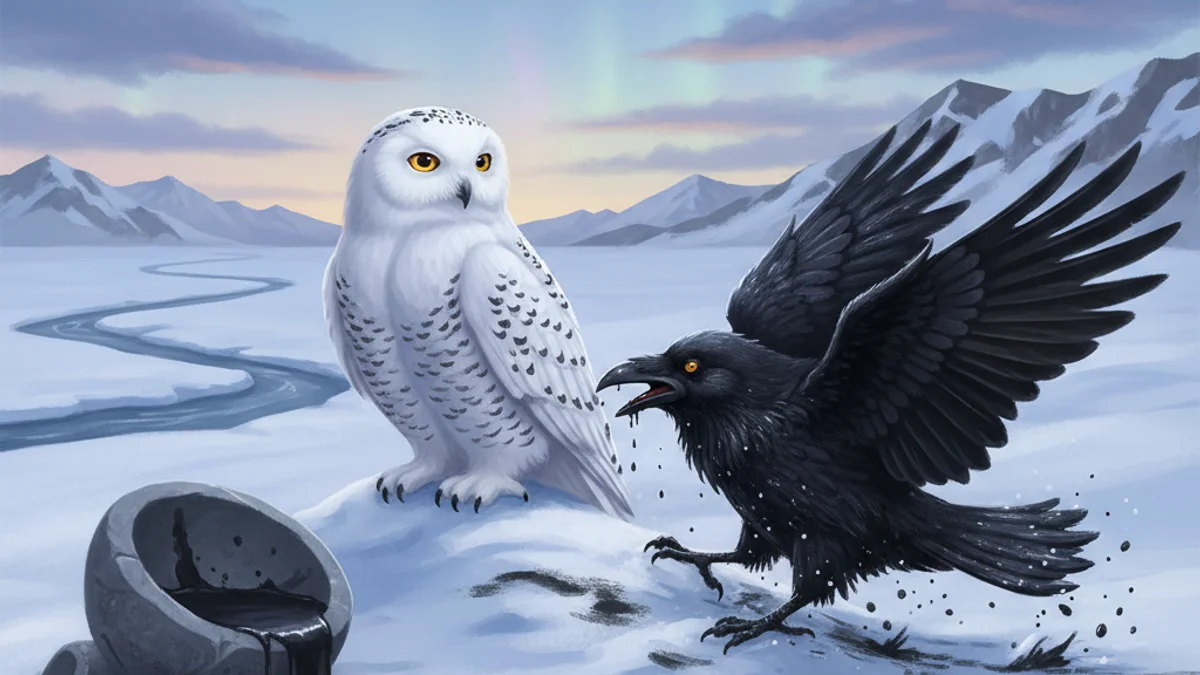 Illustration for The Owl and the Raven - a animal spirits Inuit and Arctic Folklore story with moral lessons