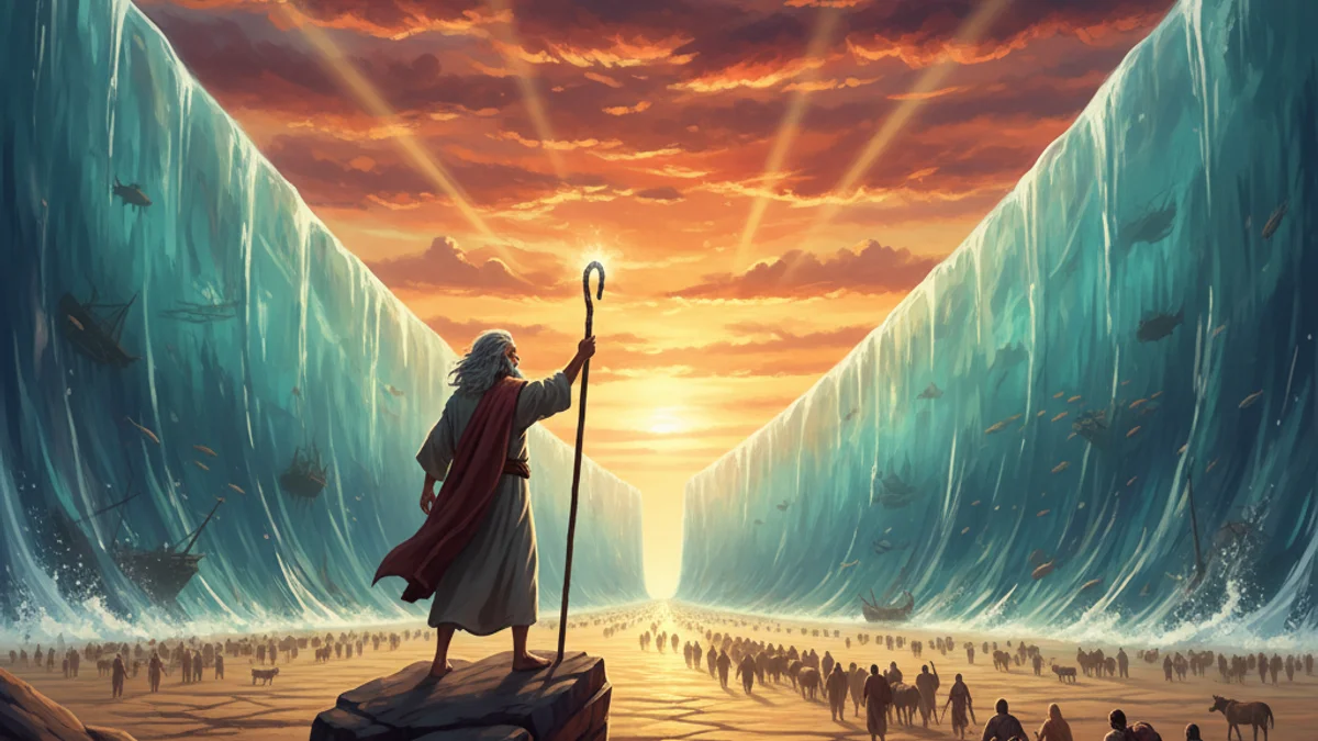 The Parting of the Red Sea - Tales from the Torah story illustration from Jewish Folklore