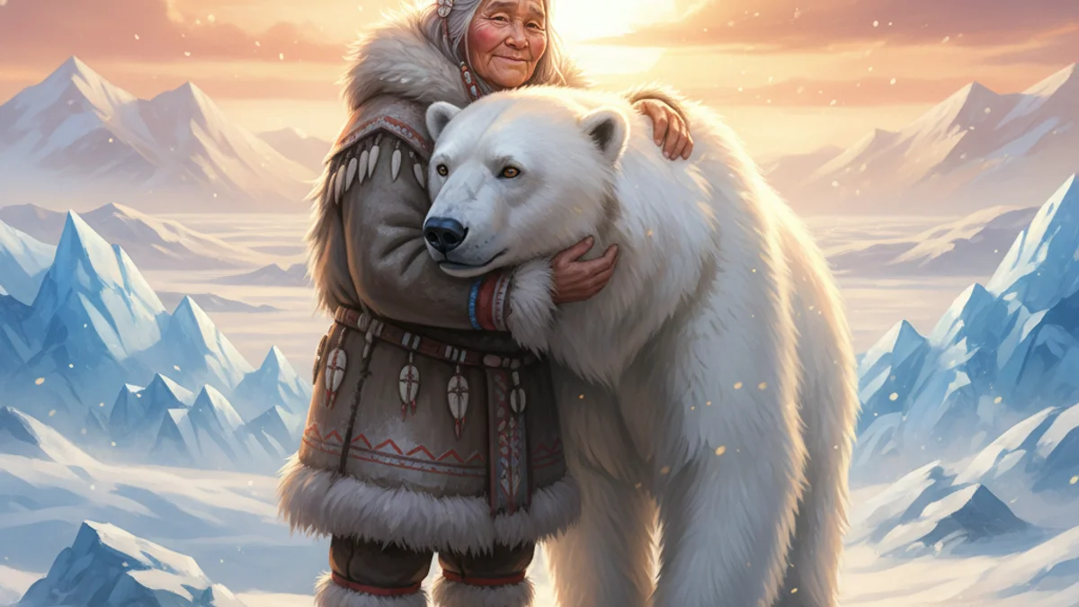 Illustration for The Polar Bear's Son - a animal spirits Inuit and Arctic Folklore story with moral lessons
