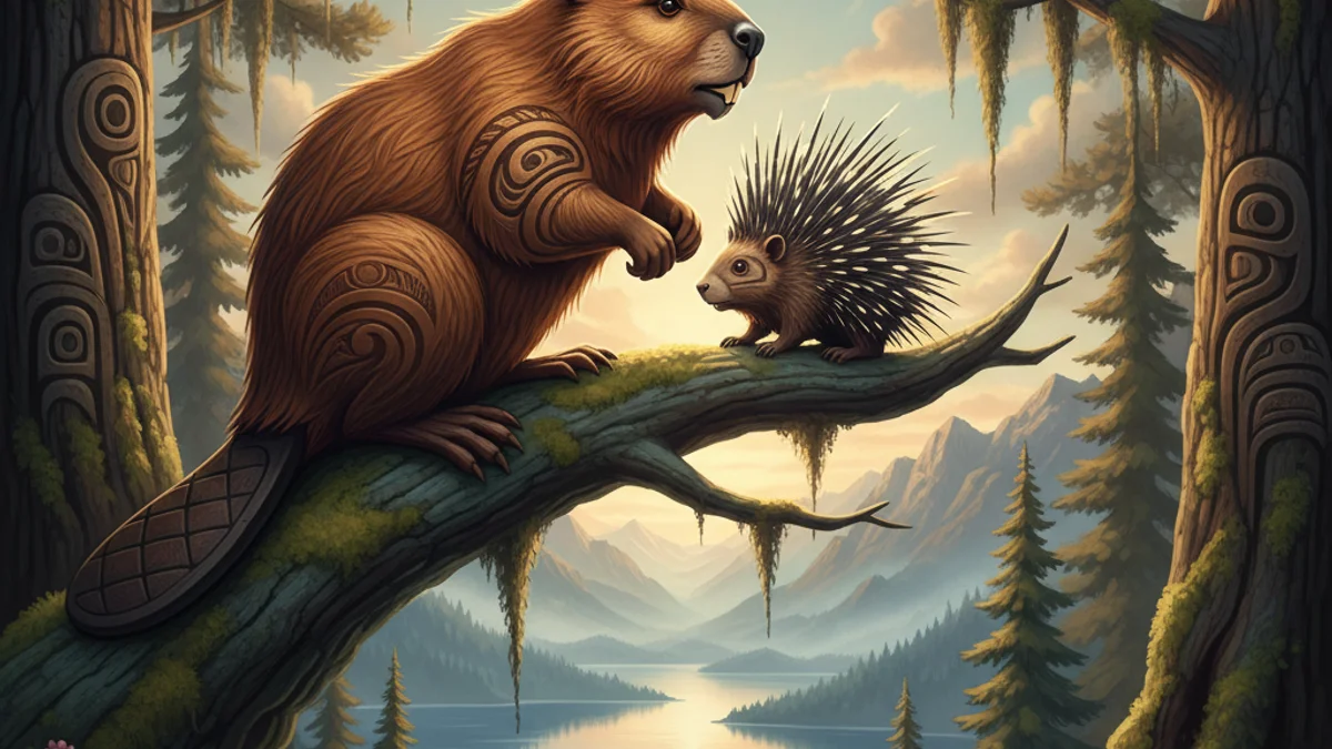 Illustration for The Porcupine and the Beaver - a additional tribes Native American Legends story with moral lessons