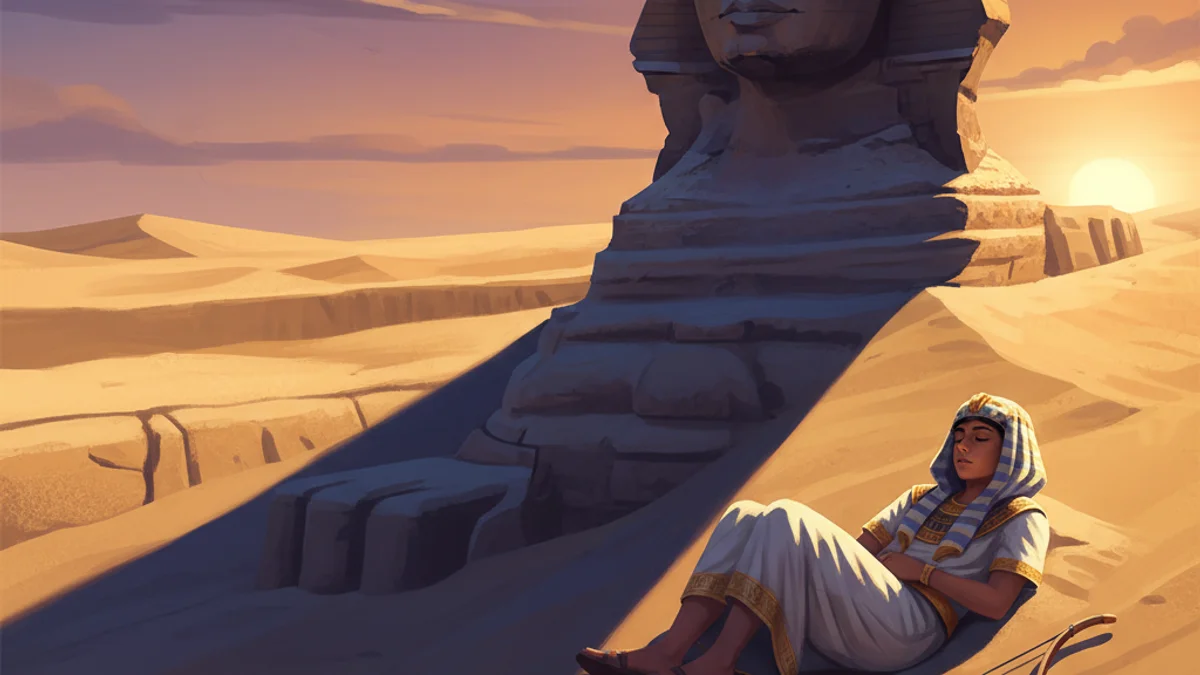 Illustration for The Prince and the Sphinx - a pharaoh legends Egyptian Mythology story with moral lessons
